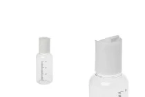 Transparent 35ml graduated plastic bottle with white disc top cap - available in a package with 24 pcs Transparent 35ml graduated plastic bottle with white disc top cap - available in a package with 24 pcs