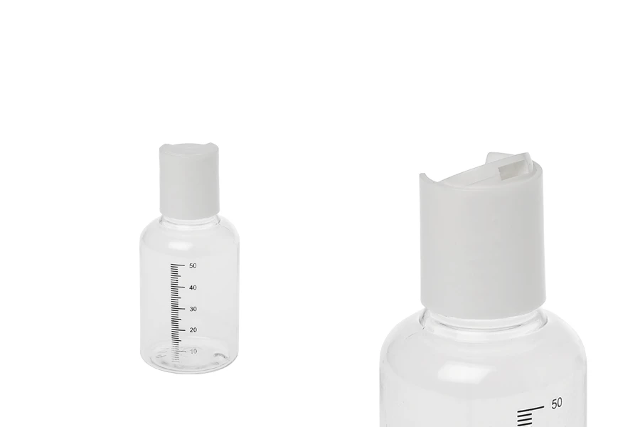 Μπουκαλάκι 50 ml πλαστικό, διάφανο με διαβάθμιση και λευκό καπάκι disk top - 24 τμχ Μπουκαλάκι 50 ml πλαστικό, διάφανο με διαβάθμιση και λευκό καπάκι disk top - 24 τμχ
