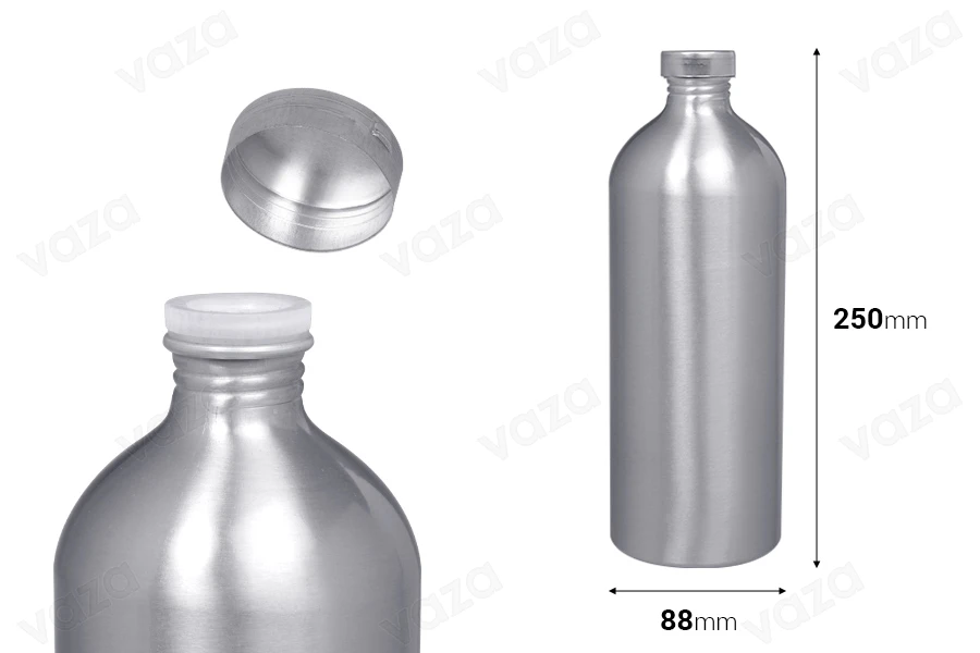 1000ml Aluminiumflasche zur Aufbewahrung von Essenzen, Parfums und alkoholischen Lösungen mit Schraubverschluss und Aluminiumdeckel-bildabmessungen