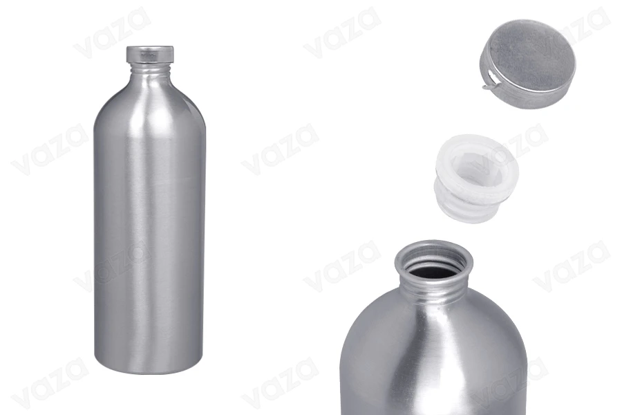1000ml Aluminiumflasche zur Aufbewahrung von Essenzen, Parfums und alkoholischen Lösungen mit Schraubverschluss und Aluminiumdeckel-produktbild