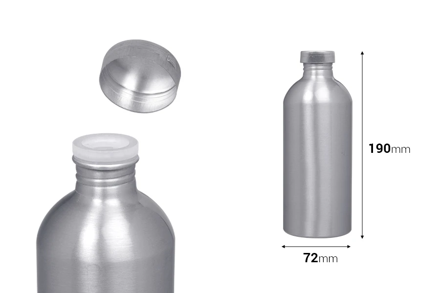 Φιάλη αλουμινίου 500ml για αποθήκευση essence, αρωμάτων και αλκοολούχων διαλυμάτων με βιδωτή τάπα και κάλυμμα αλουμινίου Φιάλη αλουμινίου 500ml για αποθήκευση essence, αρωμάτων και αλκοολούχων διαλυμάτων με βιδωτή τάπα και κάλυμμα αλουμινίου