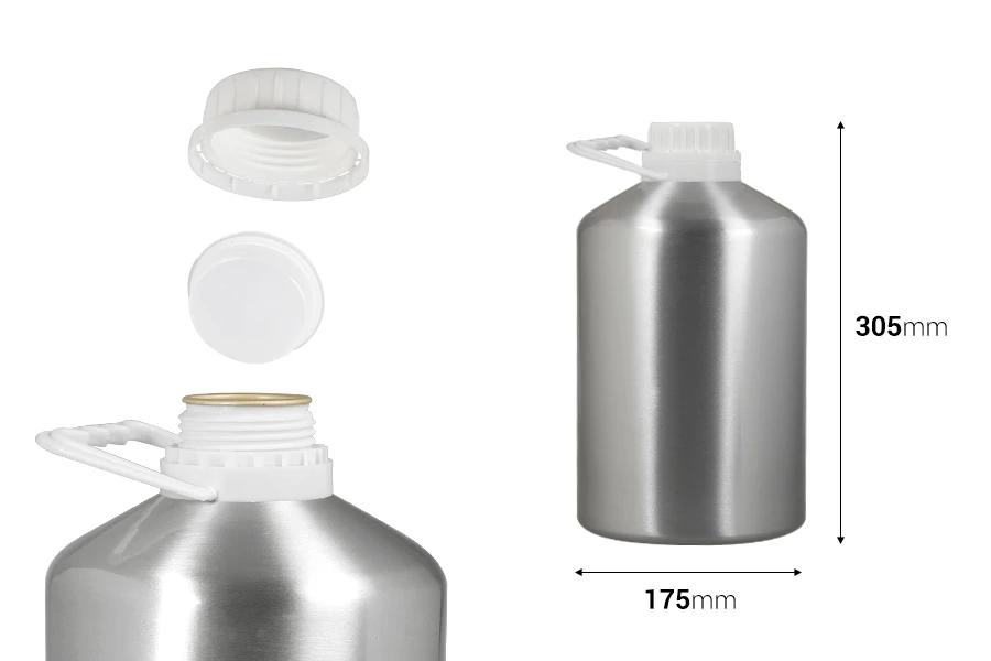 Bottiglia in alluminio da 5000 ml con tappo di sicurezza per essenze, profumi e soluzioni alcoliche