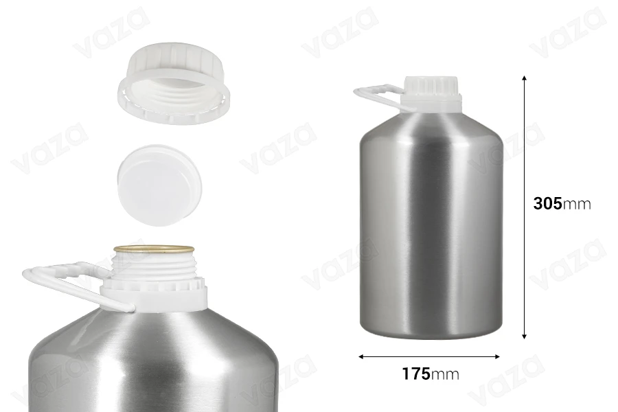 Aluminum bottle 5000 ml for storing essence, perfumes and alcoholic solutions with tamper-evident cap Aluminum bottle 5000 ml for storing essence, perfumes and alcoholic solutions with tamper-evident cap-image_dimensions