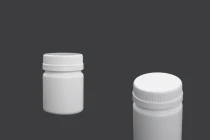 Flasche aus 100 ml Kunststoff mit weißem Deckel für pharmazeutische Produkte Flasche aus 100 ml Kunststoff mit weißem Deckel für pharmazeutische Produkte