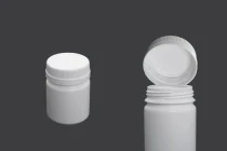 Flasche aus 100 ml Kunststoff mit weißem Deckel für pharmazeutische Produkte Flasche aus 100 ml Kunststoff mit weißem Deckel für pharmazeutische Produkte