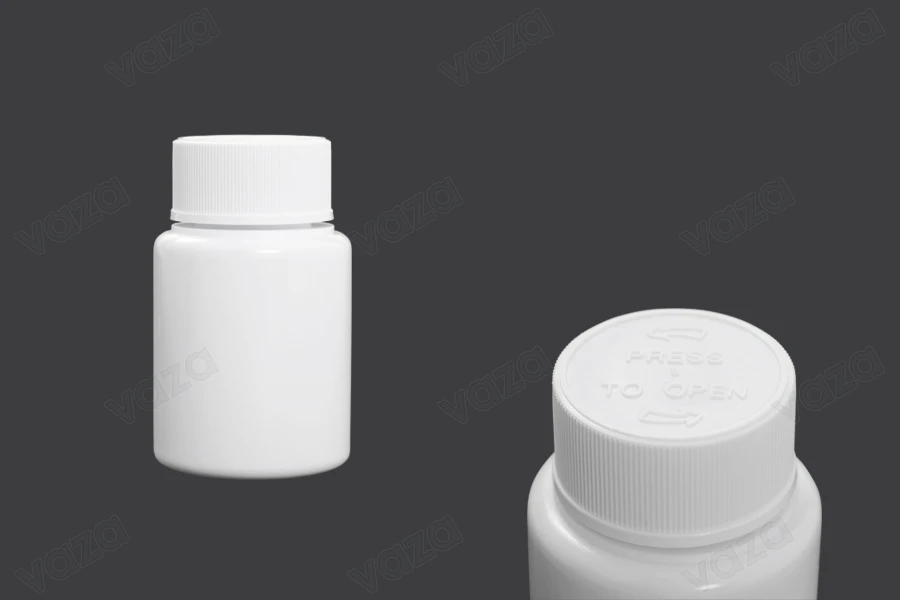 50ml pill and capsule plastic jar with child-resistant cap - available in a package with 12 pcs. 50ml pill and capsule plastic jar with child-resistant cap - available in a package with 12 pcs.-image_product