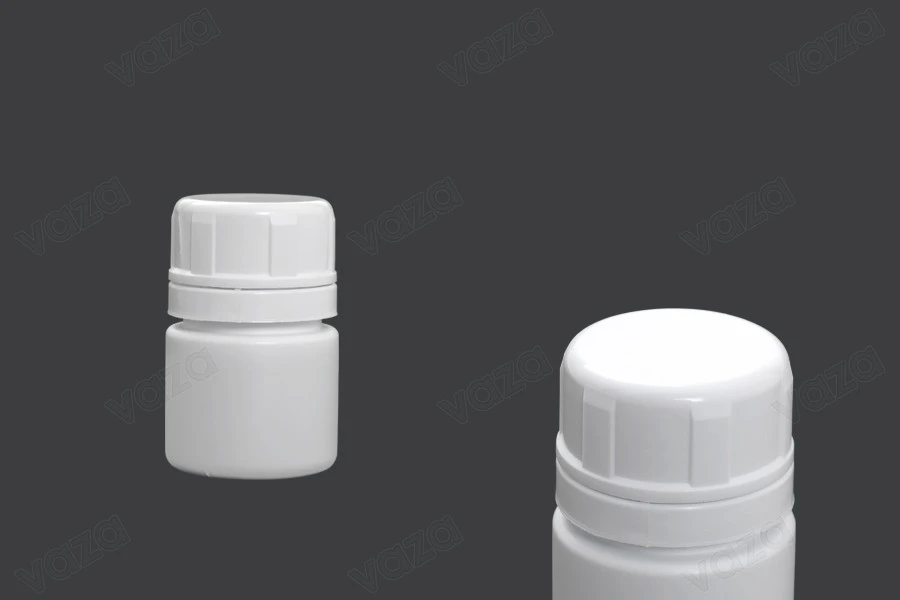 Bottiglietta di plastica da 30 ml per prodotti farmaceutici con tappo a sicurezza.-immagine_prodotto