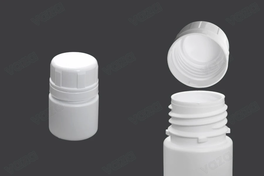 Bottiglietta di plastica da 30 ml per prodotti farmaceutici con tappo a sicurezza.-dimensioni_immagine