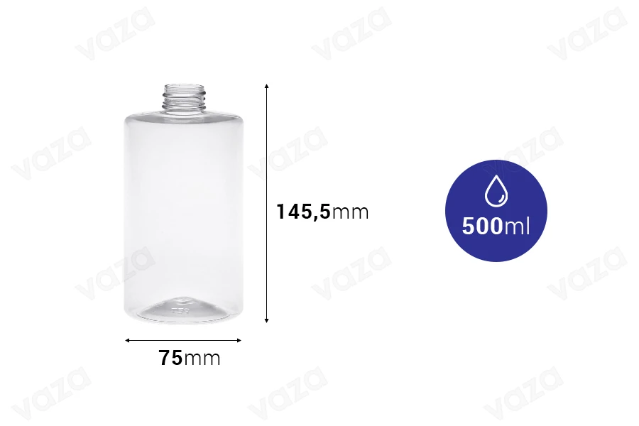 500ml transparent cylindrical PET bottle with 28/410 finish - available in a package with 10 pcs-εικόνα_διαστάσεις
