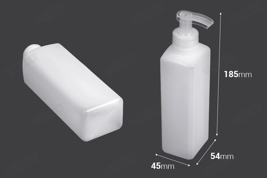 Bouteille carrée semi-transparente en plastique de 300 ml 28/400-photo_dimensions