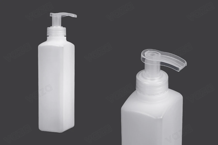 Bouteille carrée semi-transparente en plastique de 300 ml 28/400-photo_produit