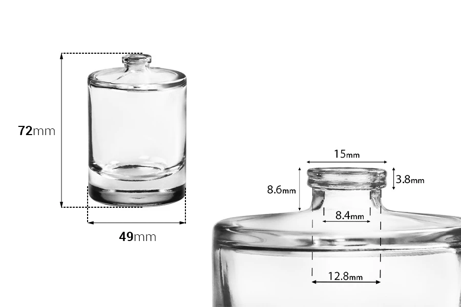 Μπουκάλι αρωμάτων 50 ml στρογγυλό με κλείσιμο ασφαλείας ''Crimp'' 15 mm