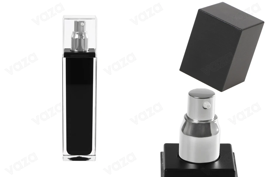Μπουκαλάκι πολυτελείας 100 ml μαύρο με αντλία και καπάκι-εικόνα_διαστάσεις