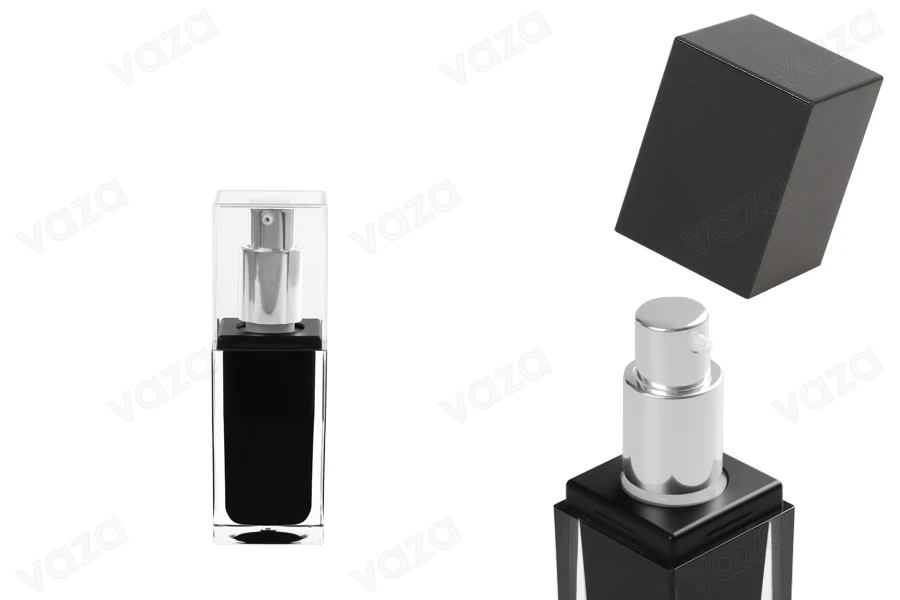Μπουκαλάκι πολυτελείας 15 ml μαύρο με αντλία και καπάκι-εικόνα_διαστάσεις