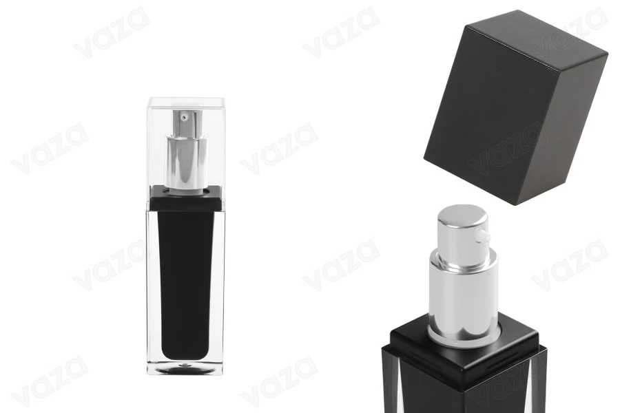 Μπουκαλάκι πολυτελείας 30 ml μαύρο με αντλία και καπάκι-εικόνα_διαστάσεις