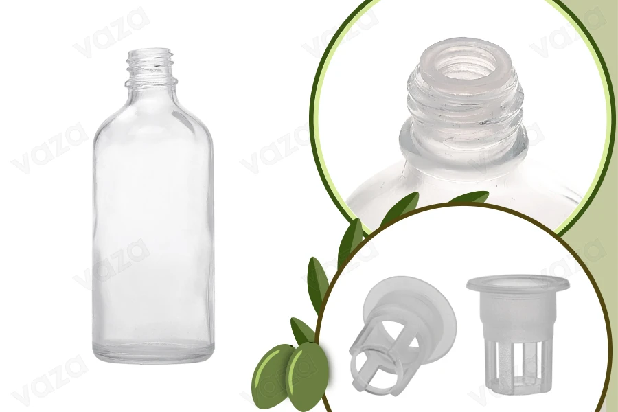 Petite bouteille en verre, transparente pour huile d’olive de 100 ml Petite bouteille en verre, transparente pour huile d’olive de 100 ml-εικόνα_προϊοντική