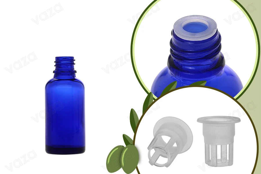 Petite bouteille en verre bleu pour huile d’olive de 30 ml-photo_produit