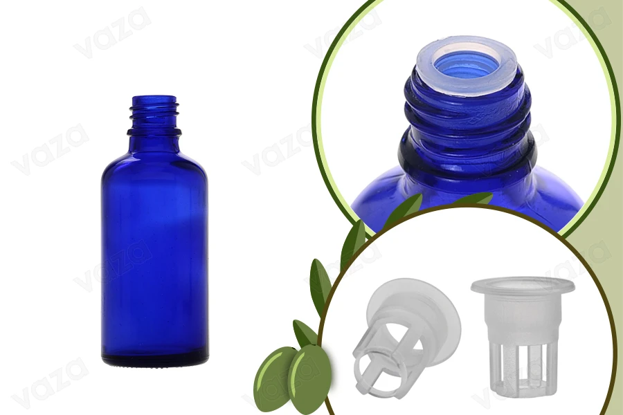 Petite bouteille en verre bleu pour huile d’olive de 50 ml-photo_produit
