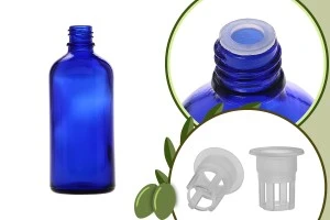 Bottiglietta di vetro blu da 100 ml per una porzione di olio d'oliva.-1
