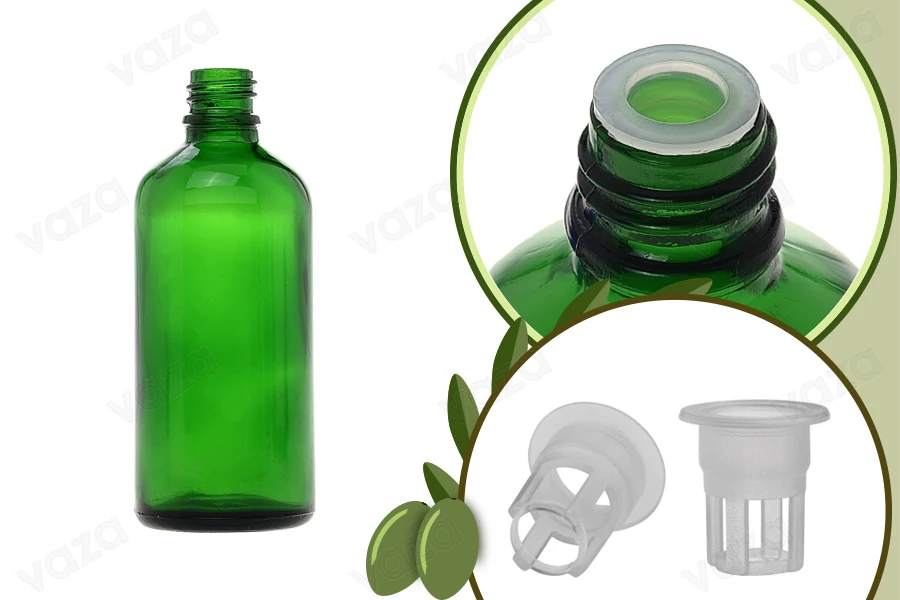 Petite bouteille en verre vert pour huile d’olive de 100 ml-photo_produit