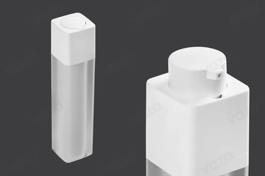 La bottiglietta airless è in acrilico, ha una capacità di 50 ml e dispone di una pompetta bianca. La bottiglietta airless è in acrilico, ha una capacità di 50 ml e dispone di una pompetta bianca.-immagine_prodotto