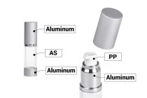 Μπουκάλι airless ακρυλικό για κρέμα 15 ml με διάφανο σώμα  και καπάκι αλουμινίου