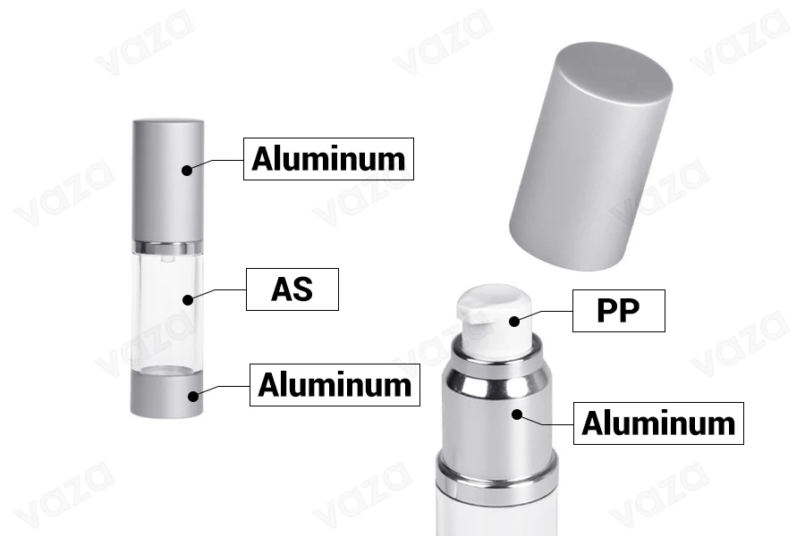 Μπουκάλι airless ακρυλικό για κρέμα 15 ml με διάφανο σώμα  και καπάκι αλουμινίου-εικόνα_σύνθεση