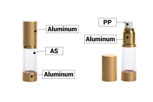 15ml airless cream bottle with transparent plastic body and plastic gold matte cap and bottom-6