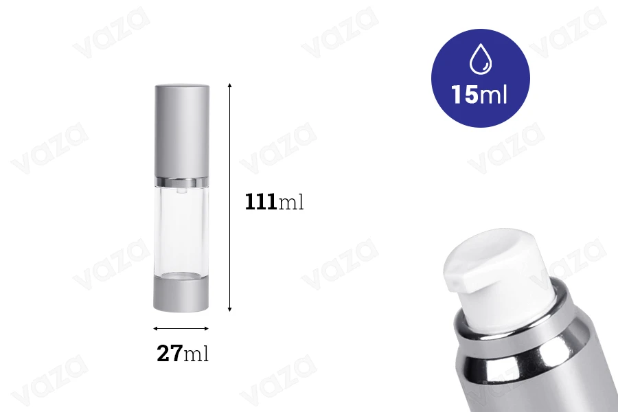 Μπουκάλι airless ακρυλικό για κρέμα 15 ml με διάφανο σώμα  και καπάκι αλουμινίου-εικόνα_διαστάσεις