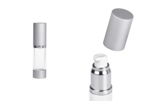 Airless Acrylflasche für Creme 15 ml mit transparentem Körper und Aluminiumkappe-1