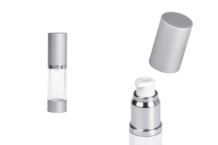 Μπουκάλι airless ακρυλικό για κρέμα 15 ml με διάφανο σώμα  και καπάκι αλουμινίου
