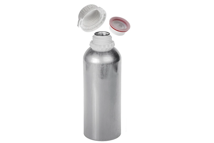 Αλουμινένια φιάλη 1000 ml για αποθήκευση essence, αρωμάτων και αλκοολούχων διαλυμάτων με τάπα και καπάκι ασφαλείας