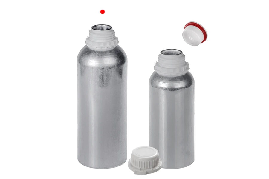 Αλουμινένια φιάλη 1000 ml για αποθήκευση essence, αρωμάτων και αλκοολούχων διαλυμάτων με τάπα και καπάκι ασφαλείας