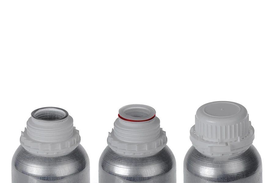 Αλουμινένια φιάλη 1000 ml για αποθήκευση essence, αρωμάτων και αλκοολούχων διαλυμάτων με τάπα και καπάκι ασφαλείας