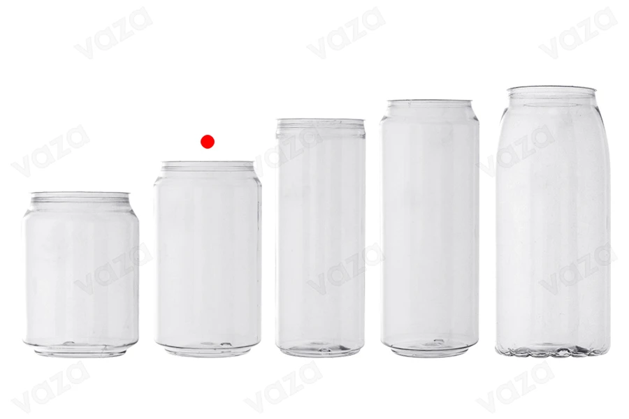 Canette en plastique (PET) 330 ml (court) transparent avec bouchon en aluminium (nécessite l'utilisation d'une machine à fermer) - 200 pcs-photo_groupe