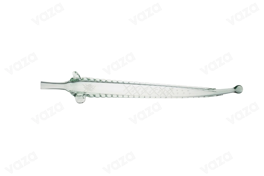 400ml hand blown, swordfish shaped glass bottle, 61 cm long with cork stopper-εικόνα_διαστάσεις