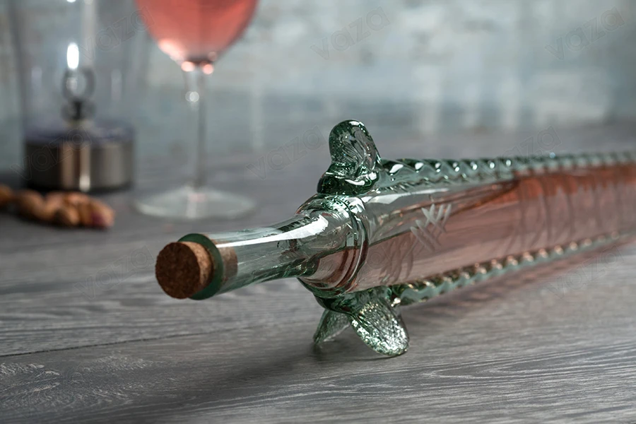 400ml hand blown, swordfish shaped glass bottle, 61 cm long with cork stopper-εικόνα_προϊοντική