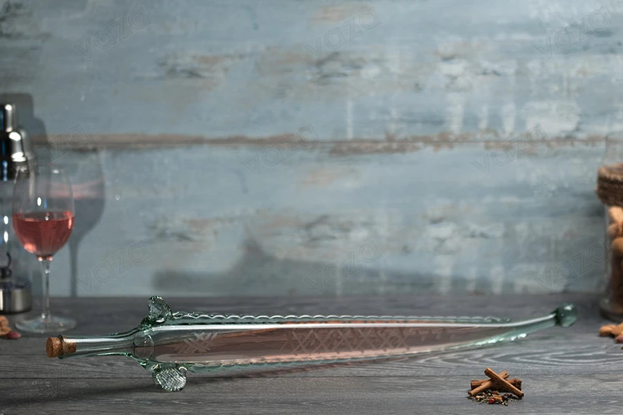 400ml hand blown, swordfish shaped glass bottle, 61 cm long with cork stopper-