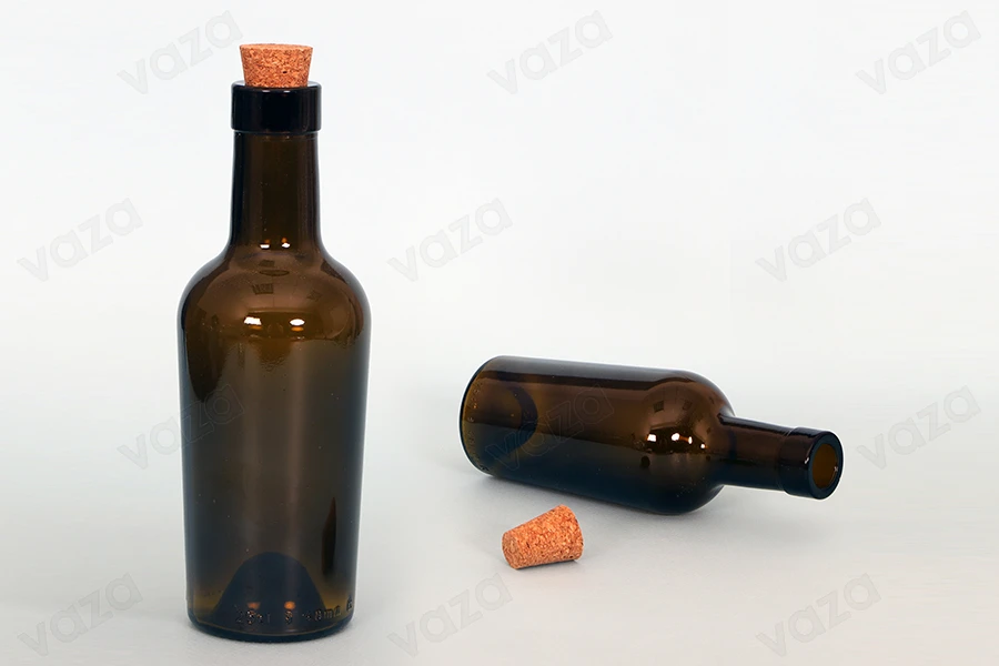 Bouteille en verre de 250 ml  de couleur caramel pour le vin et les boissons alcoolisées- 28 pcs-photo_groupe