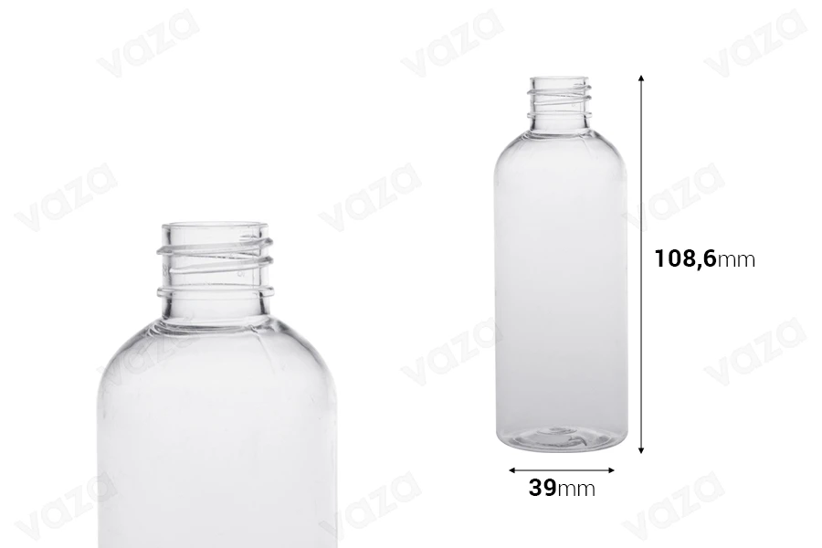 Μπουκάλι 100 ml πλαστικό PET διάφανο PP20 - 12 τμχ-εικόνα_διαστάσεις
