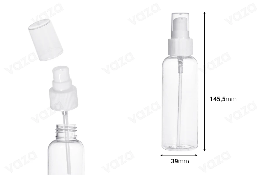 Shishe PET 100 ml me pompë për krem - 12 copë        -imazh_dimensione