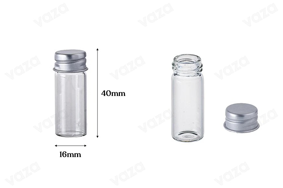 Mini 4ml glass bottles with aluminum cap, available in a package with 12 pieces Mini 4ml glass bottles with aluminum cap, available in a package with 12 pieces-image_dimensions
