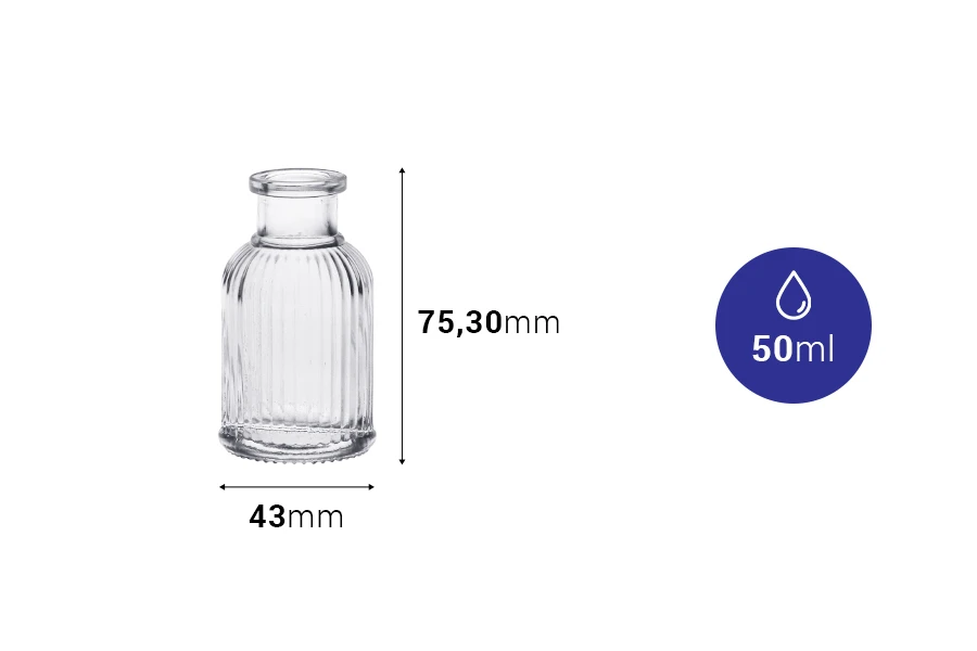 Μπουκαλάκι γυάλινο 50 ml με ραβδώσεις και φυσικό φελλό