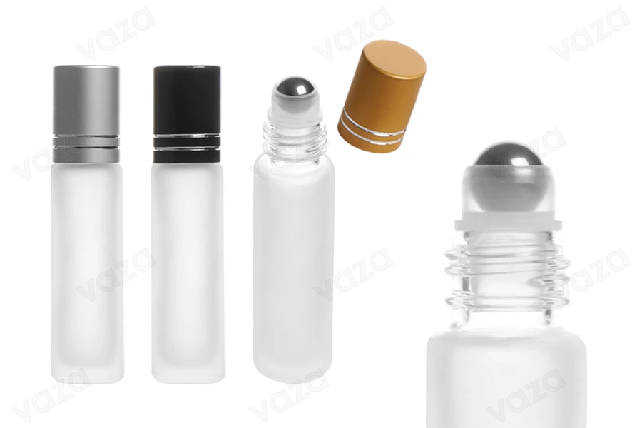 Roll on γυάλινο 10 ml αμμοβολής με μεταλλική μπίλια και καπάκι σε διαφορετικά χρώματα - 12 τμχ-εικόνα_προϊοντική