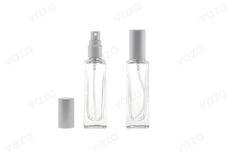 Flacone di vetro da 20 ml con spray e tappo opaco (PP 15), disponibile nei colori argento o oro - confezione da 12 pezzi.-εικόνα_σύνθεση