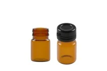 Φιαλίδιο 3 ml γυάλινο καραμελέ με μαύρο, πλαστικό καπάκι ασφαλείας (κουμπωτό) για φάρμακα και ομοιοπαθητικά