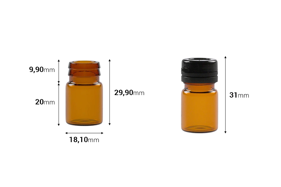 Φιαλίδιο 3 ml γυάλινο καραμελέ με μαύρο, πλαστικό καπάκι ασφαλείας (κουμπωτό) για φάρμακα και ομοιοπαθητικά
