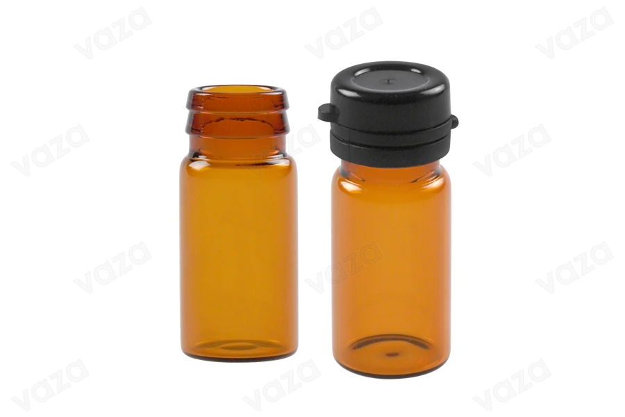 Φιαλίδιο 5 ml γυάλινο καραμελέ με μαύρο, πλαστικό καπάκι ασφαλείας (κουμπωτό) για φάρμακα και ομοιοπαθητικά-εικόνα_σύνθεση