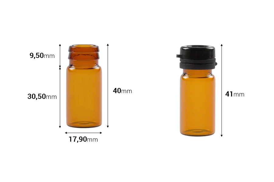 Flaconcino di vetro in colore ambra da 5 ml con tappo di sicurezza nero in plastica (a pressione) per farmaci e omeopatici. Flaconcino di vetro in colore ambra da 5 ml con tappo di sicurezza nero in plastica (a pressione) per farmaci e omeopatici.