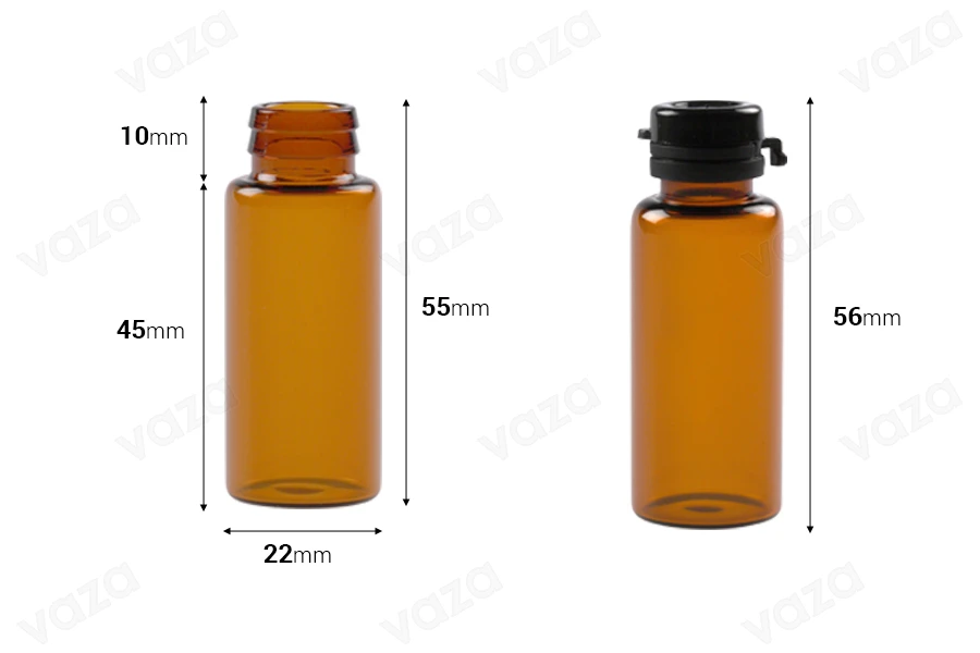 Braunglasflasche 10 ml mit schwarzem Sicherheitsverschluss (Druckverschluss) für Medizin Braunglasflasche 10 ml mit schwarzem Sicherheitsverschluss (Druckverschluss) für Medizin-εικόνα_διαστάσεις